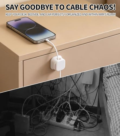 Magnetic Cable Clips 12 Pack, Self-Adhesive Cord Holders for Desk and Nightstand – Under Desk Cable Management Organizer with No Residue Removal for Home Office, Car, Wall