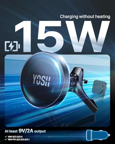 YOSH Mag-Safe Car Mount Charger for Mercedes Benz/Mini Cooper 2020-23&Countryman, Audi A1, Mercedes Benz Car Accessories, 15W Fast Charging Magnetic Wireless Charger for iPhone 16 15 14 13 12 Series