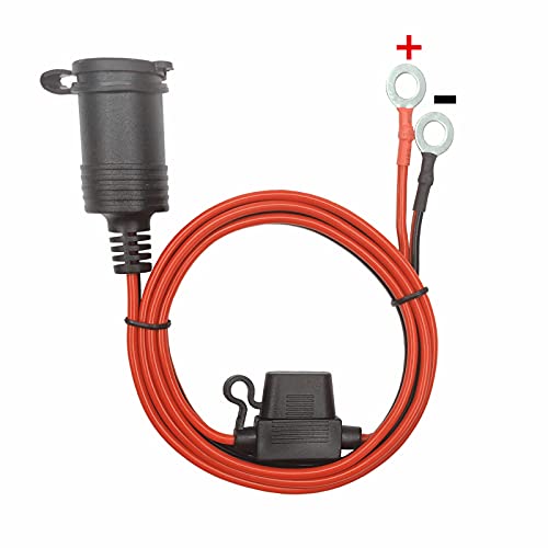 Cigarette Lighter Socket to Ring Terminal Cable - 4FT Car Female Cigarette Lighter Plug to Ring Terminal Harness 2 Pin Quick Connect Disconnect 12v 24v Ring Eyelet Terminals Assembly 15A Fuse (4FT) - size: 4FT