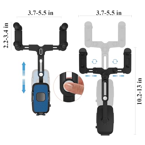Phone Mount for Car, Rear View Mirror Phone Holder, Rotatable and Retractable Car Phone Holder Mount Rearview Mirror Phone Holder for Car Compatible with iPhone Samsung Cell Phones (Blue) - style: Blue