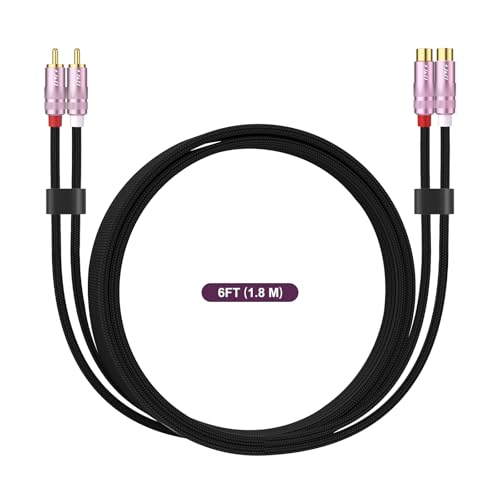 J&D 2 RCA Extension Cable, Nylon Braided 2 RCA Male to Female Stereo Audio Extension Cable, Gold Plated Connector for Speaker, TV, Amplifier, Audio Mixer, 6 feet - size: 6 feet