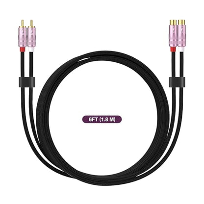 J&D 2 RCA Extension Cable, Nylon Braided 2 RCA Male to Female Stereo Audio Extension Cable, Gold Plated Connector for Speaker, TV, Amplifier, Audio Mixer, 6 feet - size: 6 feet