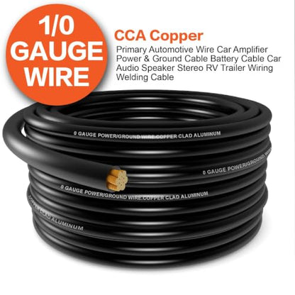 1/0 Gauge Battery Cable Kit 40ft Red/Black 1/0 AWG CCA Power & Ground Wire - color: Black/Red