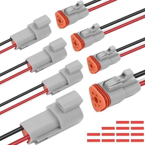 Deutsch DT Series 3 Pin Waterproof Connectors, 4Pairs 14 AWG Automotive Wiring Plug Kit for Truck, Boat, Car & LED Lights (3 Pin) - size: 3 Pin (4 pairs)