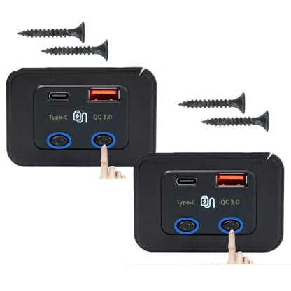 Car Boat RV Fast Charger Socket LED Power Outlet Panel 48W 12V-24V USB PD QC3.0