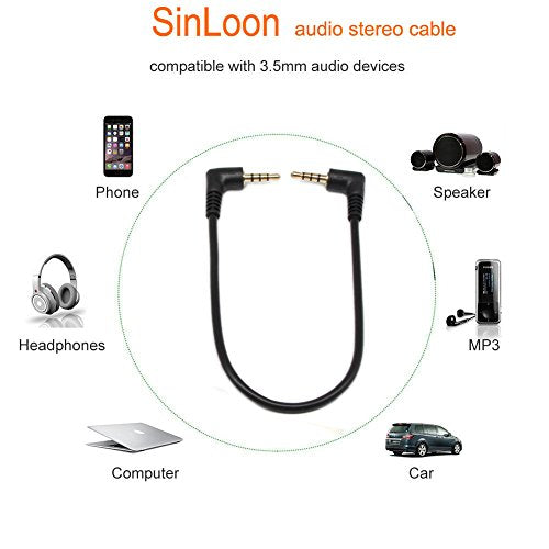 SinLoon 3.5mm TRRS Cable, (2-Pack) Gold Plated 90 Degree Right & Left Angled 3.5mm Stereo 4-Pole Male to Male Auxiliary Audio Cable for Smartphones,Tablets,Players Microphone(4-P,9inch)