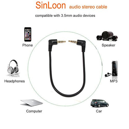 SinLoon 3.5mm TRRS Cable, (2-Pack) Gold Plated 90 Degree Right & Left Angled 3.5mm Stereo 4-Pole Male to Male Auxiliary Audio Cable for Smartphones,Tablets,Players Microphone(4-P,9inch)