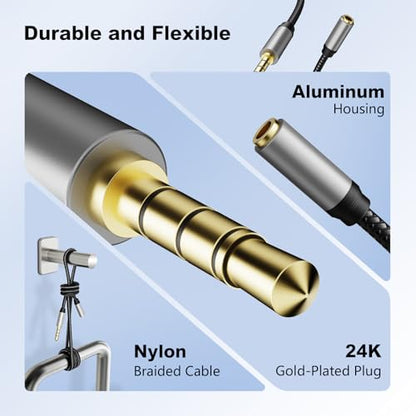 Audio Mic Extension Cable 10Ft,3.5mm Aux Headphone Extender 4-Pole Jack Plug Extension Lead Stereo Male to Female Braided Cord for Headset,TV,Laptop,Phone,Switch Lite,Car,PS4,Xbox and more(10Ft/3M) - size: 10 ft