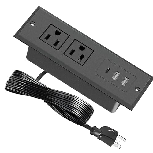 Recessed Power Strip, Flush Mount Power Adapter Charging Station with USB C Plug Multiple Surge Protector Hidden Outlet Extender with Extension Cord for Desk Furniture Table Nightstand Bed (Black) - color: Black-2AC Outlets + 2USB-A + 1USB-C