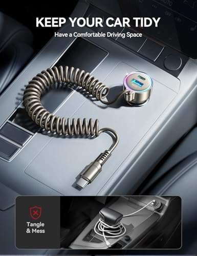 FLYLEAD 90W Car Charger USB C Fast Charge, PD45W for iPhone 17/16 Pro Max - color: Titanium - 5 FT