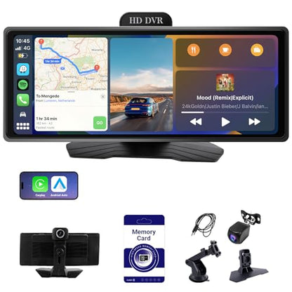 Haudio ‌10.26 Inch Wireless CarPlay & Android Auto Car Display with 1080P Dash Cam & Backup Camera All-in-One Smart Car Stereo Free 64GB SD Card - size: 10.26-Inch