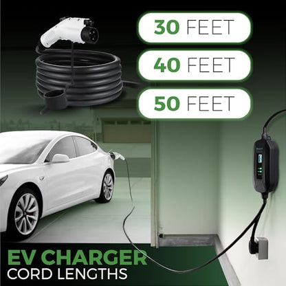 PRIMECOMTECH PRIMECOM Level 2 Electric Vehicle (EV) Charger (220V / 240Volt, 16Amp) Portable EVSE Smart Electric Car Charger, 30', 40', and 50 Feet Lengths (6-30P, 30 Feet) - color: 6-30P, size: 30 Feet