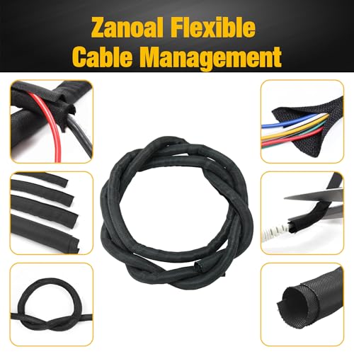 118 Inch Braided Wire Loom Cable Management, Self-Wrap Cord Protectors from Pets No Chew,Black Cord Cover Hide Computer Cords On Desk, (1"-10ft) - size: 1"-10ft