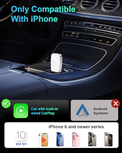 Wireless CarPlay Adapter for Apple iPhone, Convert Wired CarPlay to Wireless, Mini Size with USB-A to USB-C Adapter, Stable Control & No Delay Latency (White) - color: White
