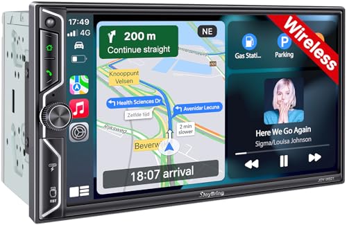[QLED Screen Upgrade] 7" Double Din Car Stereo with Wireless Apple CarPlay and Android Auto, 240W Powerful Sound, 4.2-Channel Audio Output, Bluetooth, MirrorLink, Backup Camera, AM/FM Car Radio - color: Black W021