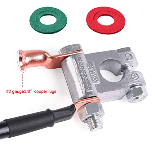 Battery Terminal Connectors, Military Spec Positive Negative Heavy Duty Auto Car Marine Battery Terminal,with 4 Pcs 2 Gauge 3/8" Copper Lugs,4 Heatshrink,2 Cover and Anti Corrosion Washers (Kit) - size: Terminal Package - Kit
