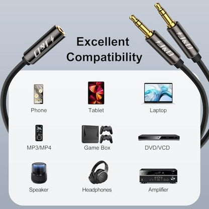 J&D 1/8 Inch TRS Stereo Y Splitter Cable, Gold Plated Copper Shell 3.5mm Female to Dual Male Adapter, Only Suitable for Switching, 6.6 Feet - size: 6.6 Feet