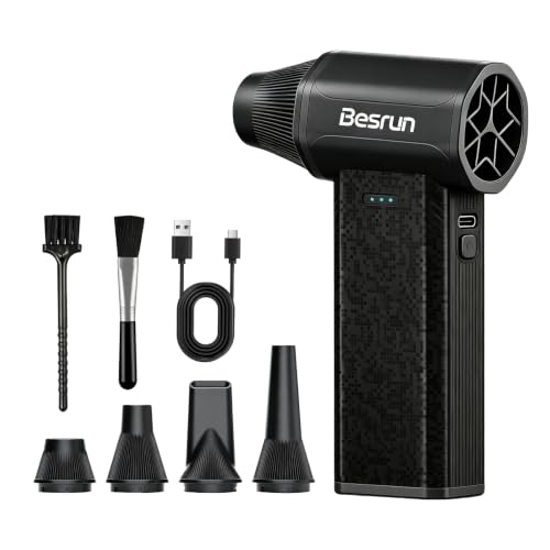Compressed Air Duster, 110,000 RPM Brushless Motor Electric Air Duster, 3-Speed Rechargeable Cordless Air Blower for Computer, Keyboard, Car, Home Cleaning, 0.45 lb, 4 Nozzles & Brush - color: All Black