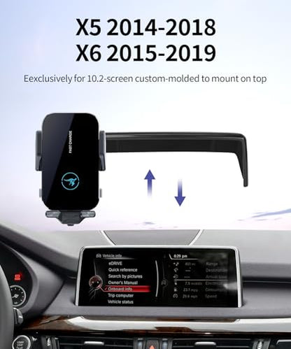 Wireless Charger Car Phone Holder for BMW X5/X6 2014-2018, 10.2"Screen Clip