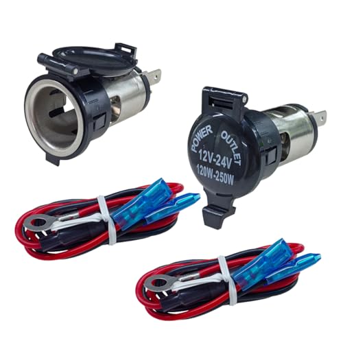 2PCS Cigarette Lighter Socket, DC 12V Car Power Outlet Socket Replacement, Waterproof Car Cigarette Lighter Adapter with Cover and Wiring Harness, Universal Automotive Accessories for Car, RV, Boat - size: 2.49 × 1.82 inch