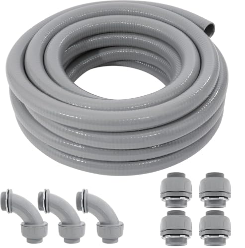 DWALE Liquid-Tight Conduit and Connector Kit,Flexible Non Metallic Liquid Tight Electrical Conduit,2inch 25ft Electrical Conduit Kit,with 4 Straight and 3 Angle Fittings Included,2 in. Dia - size: 25FT-2inch