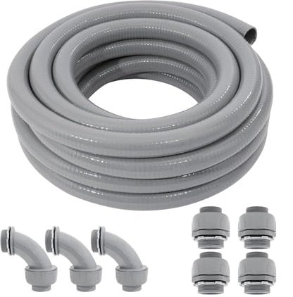 DWALE Liquid-Tight Conduit and Connector Kit,Flexible Non Metallic Liquid Tight Electrical Conduit,2inch 25ft Electrical Conduit Kit,with 4 Straight and 3 Angle Fittings Included,2 in. Dia - size: 25FT-2inch
