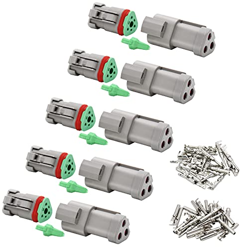 5 Kit 3 Pin Way Deutsch DT Series Connector, 16-20 AWG Waterproof Electrical Wire Plug, DT04-3P DT04-3S DT Kit - size: DT 3pin Without wires