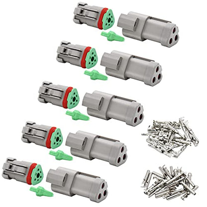 5 Kit 3 Pin Way Deutsch DT Series Connector, 16-20 AWG Waterproof Electrical Wire Plug, DT04-3P DT04-3S DT Kit - size: DT 3pin Without wires