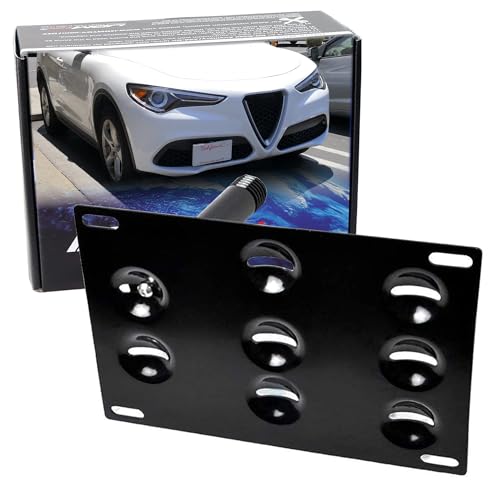 iJDMTOY No Drill Front Bumper Tow Hook License Plate Mounting Bracket Adapter Kit Compatible with 2018-up Alfa Romeo Stelvio (949)