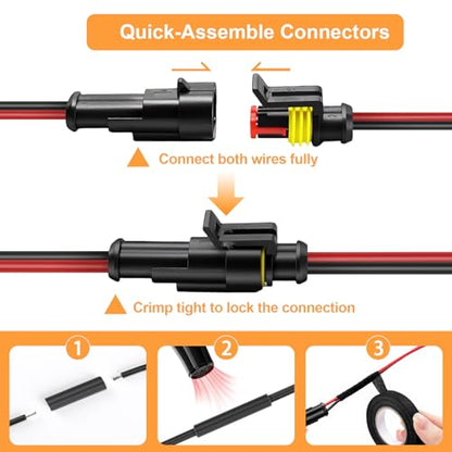 2 Pin Waterproof Connectors 14AWG, 6 Sets 2 Wire Connector with Male and Female Quick Disconnect, for Automotive Marine Motorcycle Wiring (2pin)