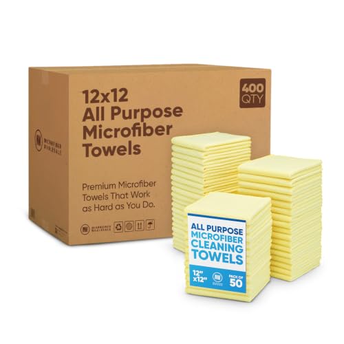 Microfiber Wholesale Bulk 12” X 12” All Purpose Towels Case Quantity (400 Count) | No Fraying | High Density Microfiber | Zero Chemical Cleaner | Long-Lasting (Yellow) - color: Yellow, size: 400 Count (Pack of 1)