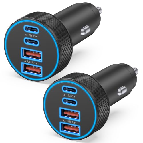 2 Pack Car Charger USB C, 4 in 1 90W Fast Charging 4-Port Car Phone Charger - style: 2 Pack