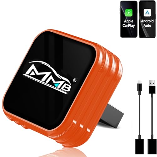 MMB Wireless CarPlay Adapter for iPhone＆Android Auto, Fast Auto-Connect, WiFi 6, Bluetooth 5.4, Convert Wired to Wireless, No Delay, USB-C/USB-A/Extension Cable, Compatible with iOS10+/Android 11+ - color: Ultra Orange
