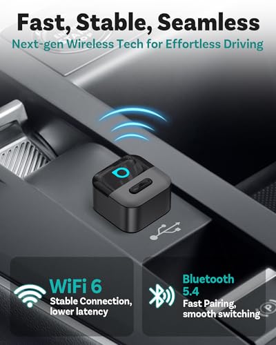 OTTOCAST Mini Pico Wireless CarPlay & Android Auto Adapter – WiFi 6 + Bluetooth 5.4, Plug & Play, Fast Auto-Reconnect, Ultra-Compact Design, Works with Factory Wired CarPlay Cars