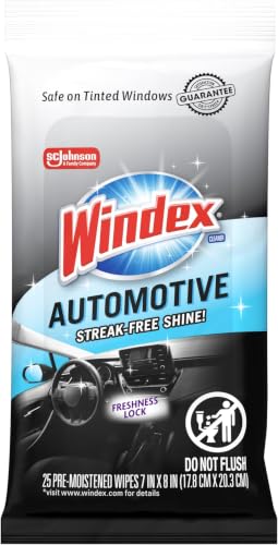 Windex Auto Wipes for Car Windows, Mirrors and Screens, Pre-Moistened Car Cleaner Wipes for Quick Streak-Free Shine, Guaranteed Safe-for Tinted Windows and Electronics, 25 count (Pack of 12) - size: 25 Count (Pack of 12)