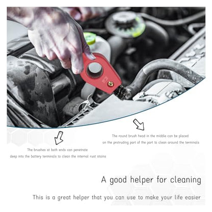 Dickno Car Battery Terminal Cleaning Brush, 4 in 1 Anti-Rust Auto Battery Cleaner with Steel Wire, Universal Vehicle Battery Terminals Machine Parts Cleaning Tool Accessories (Red) - color: Red, size: 1 PC