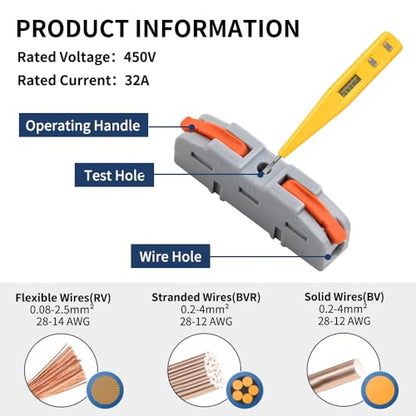 50Pcs Lever Type Wire nut connectors Compact PA66 Splicing Terminal Blocks Suitable for Tool-Free Quick Connections in Household Industrial Control and Automotive Wiring
