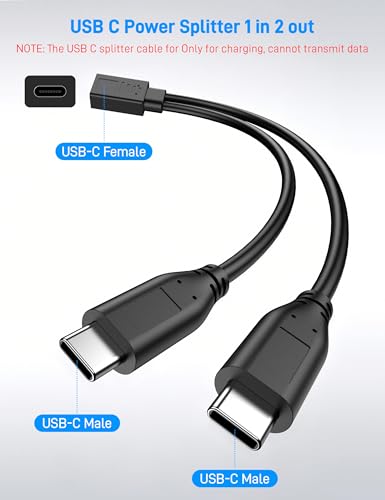 USB C Splitter 1 in 2 Out, USB Type C Splitter, USB C Female to Dual Type C Male Port Power Charging Cable (Only for Charging, Can't Transmit Data) - style: 1 in 2 out