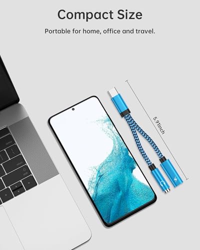 2Pack 2-in-1 USB-C to 3.5mm Aux Adapter Android Dongle C to C Fast Charging - color: Blue,Purple