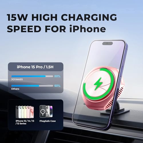 JOYMASS for MagSafe Car Mount Charger, 15W Fast Charging Magnetic Wireless Car Charger Phone Holder Mount Fits iPhone 15 Pro Max Plus 14 13 12 Mini MagSafe Case - Pink - color: PINK