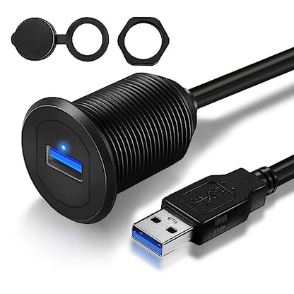 Single Port USB 3.0 Car Mount Flush Cable Male to Female with LED - style: Single Port 1ft