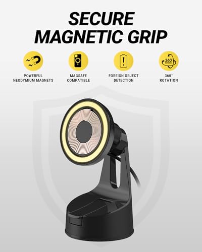 Scosche MPQTRWD Qi2 MagSafe Car Mount Charger 25W Fast Wireless Charging Phone Holder for Windshield or Dashboard, Magnetic Cell Phone Mount Compatible with iPhone 17/16/15/14/13 Series & Samsung S25