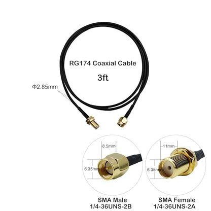 SMA Extension Cable 3ft, SMA Male to Female Low Loss RG174 Coaxial Cable Extender for SDR, Wireless Security Camera, Network System, GPS LTE 4G 5G WiFi Radio Antennas - size: 3FT