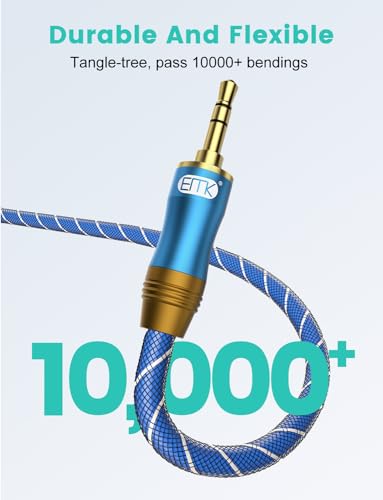 EMK 90 Degree Right Angle Aux Cable - [24K Gold-Plated,Sound Quality] Audio Stereo Male to Male Cable (10FT/3M-2PCS) - size: 10FT/3M-2PCS
