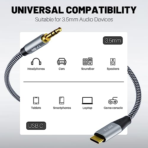 Aux to USB C Cable 4 FT, USB C to 3.5mm Audio Aux Jack Cable, Hi-Fi Stereo Cord, Headphone Car Auxiliary Cable, Compatible with iPhone 16/15 Plus/Pro/Pro Max, Galaxy S24/23 iPad Pro Air Pixel 9 - size: 4 FT