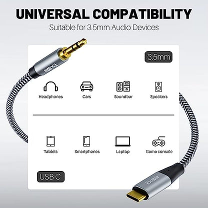Aux to USB C Cable 4 FT, USB C to 3.5mm Audio Aux Jack Cable, Hi-Fi Stereo Cord, Headphone Car Auxiliary Cable, Compatible with iPhone 16/15 Plus/Pro/Pro Max, Galaxy S24/23 iPad Pro Air Pixel 9 - size: 4 FT