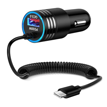 for iPhone 17e/17/16/15 Car Charger,48W PD+QC USB C Fast Car Charger - style: Coiled Cable