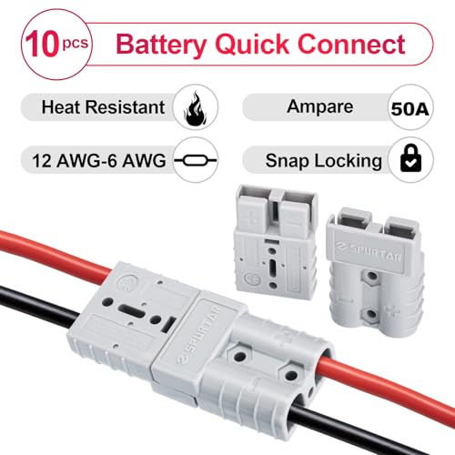 Spurtar 10 Pack Battery Quick Connect/Disconnect, 6-12AWG, 50A Gray - color: Gray, size: 50A(10 Pack)