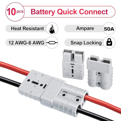 Spurtar 10 Pack Battery Quick Connect/Disconnect, 6-12AWG, 50A Gray - color: Gray, size: 50A(10 Pack)