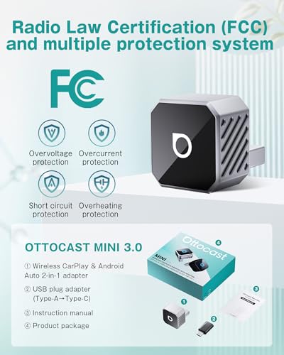 OTTOCAST Mini Cube 3.0 Wireless Carplay Adapter & Android Auto Wireless Adapter Silver (2-in-1) – Plug & Play for iPhone & Samsung/Android Phones, Two Phones Memory, Auto-Reconnect, Stable 5GHz WiFi - color: Silver (USB-A&C)